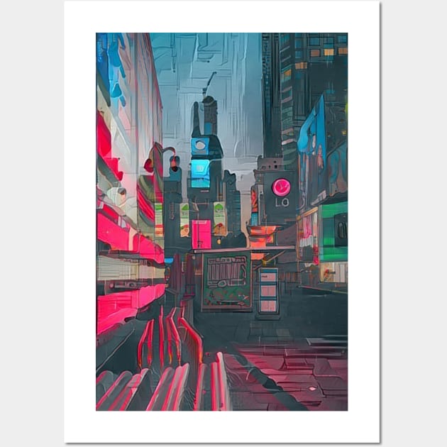 Cyberpunk style future city Wall Art by Flowerandteenager